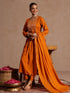 Janasya Women's Mustard Rayon Yoke Design A-line Kurta Set